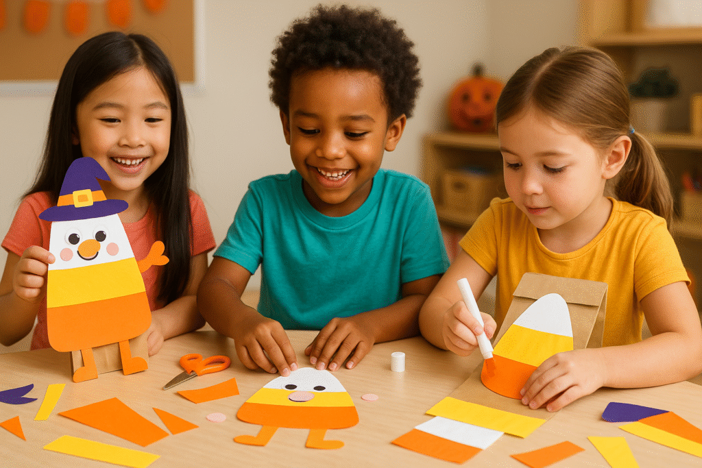  Paper Bag Candy Corn Puppet Craft for Kids (Cute & Easy Halloween Activity!)