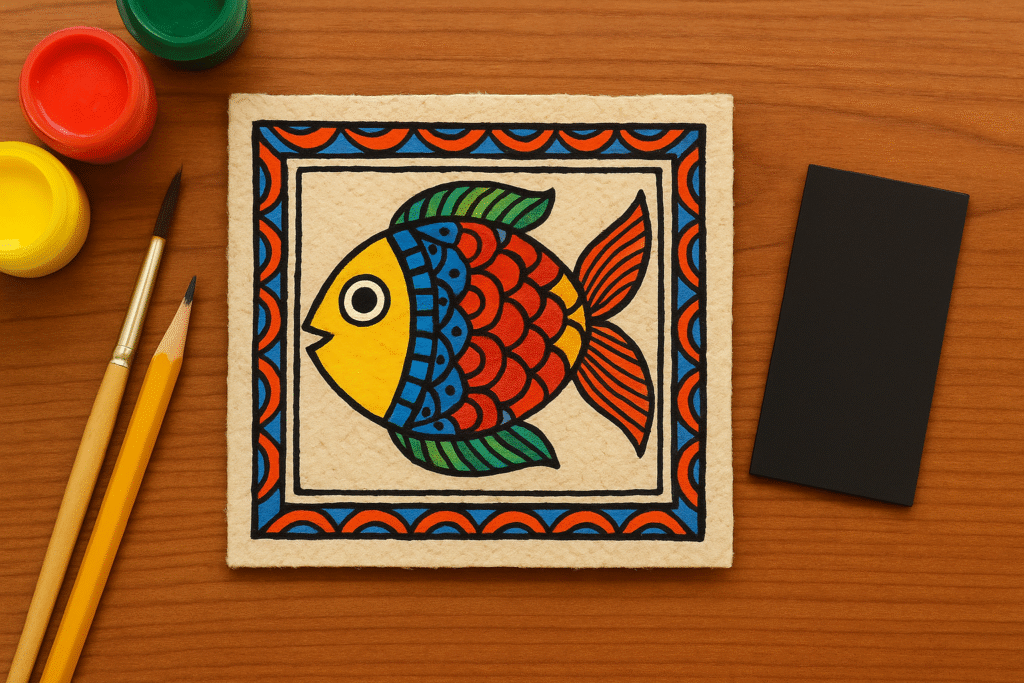 Beautiful DIY Madhubani Folk Art Fridge Magnet (Kid-Friendly Indian Folk Art Project)