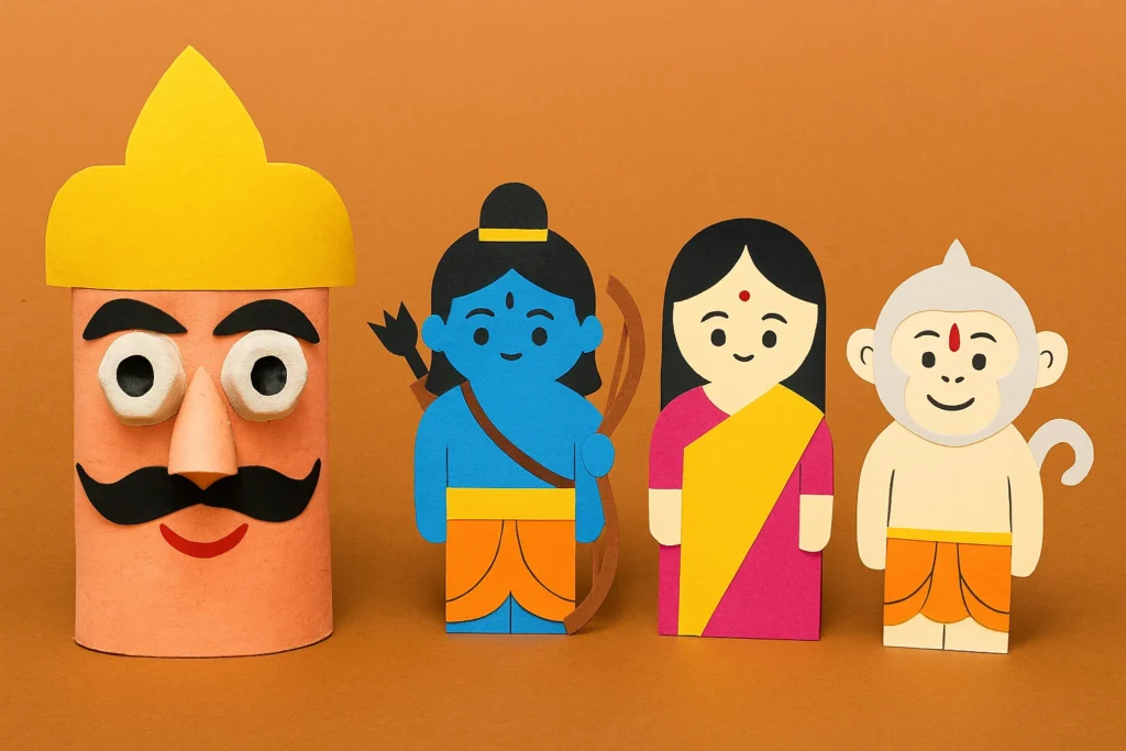 kids festival craft, Ramayana craft activity, Dussehra craft ideas, Ram Navami kids activity, DIY puppet
