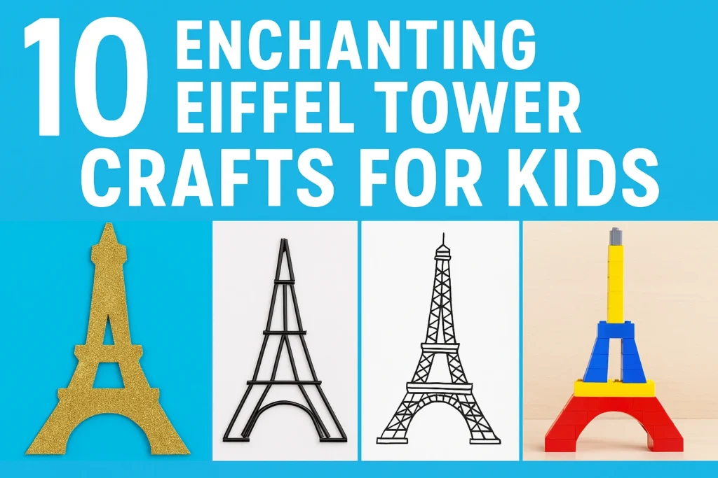 Eiffel Tower summer craft, children’s engineering craft, recycled materials landmark craft